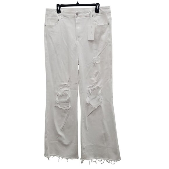 Risen High-Rise Distressed Wide Leg Dad Jeans White Denim NWT Plus‎ Size 2XL - Picture 1 of 12